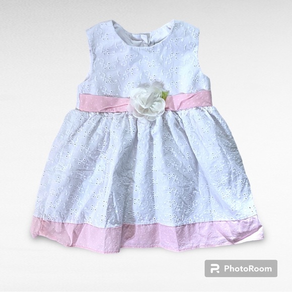 Healthtex Baby White and Pink Dress with Flower 18m - Picture 2 of 8